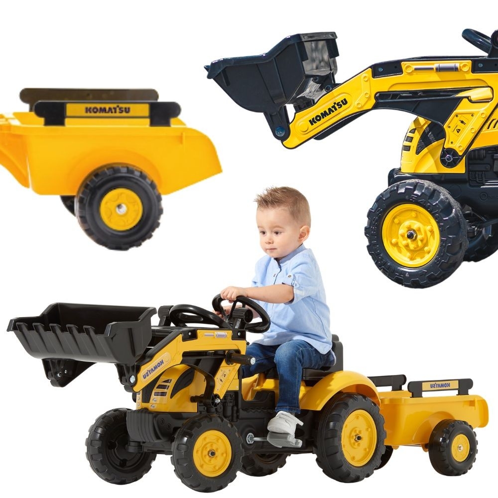 FALK Komatsu Pedal Tractor Excavator with Trailer and Bucket