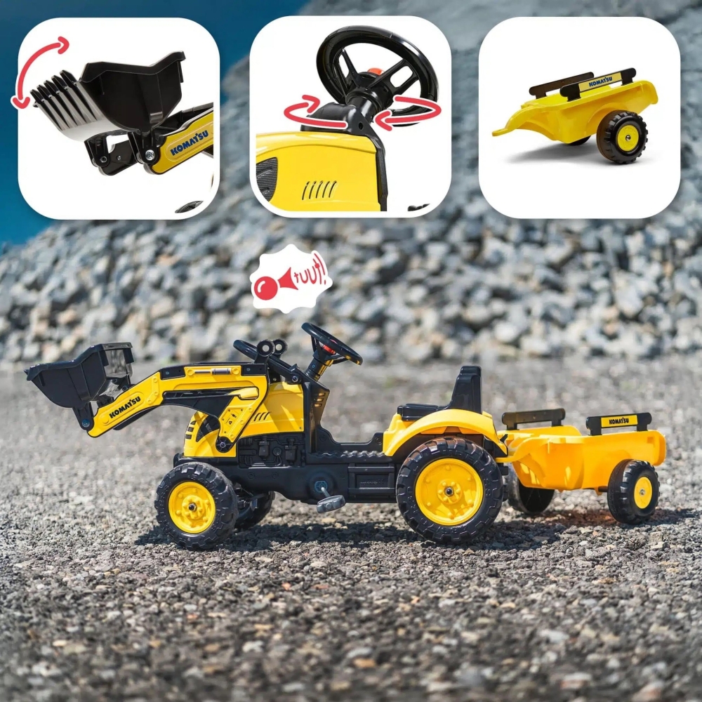 FALK Komatsu Pedal Tractor Excavator with Trailer and Bucket
