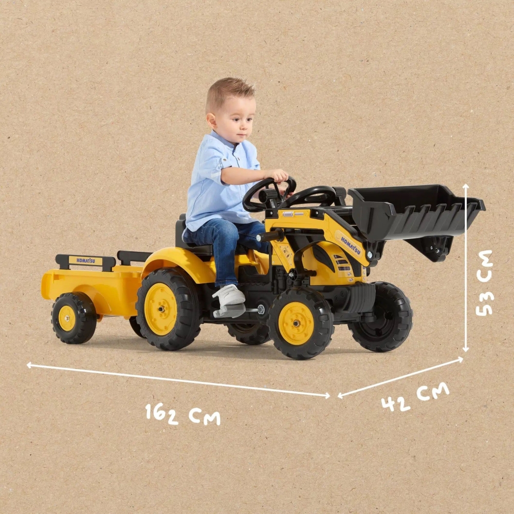 FALK Komatsu Pedal Tractor Excavator with Trailer and Bucket