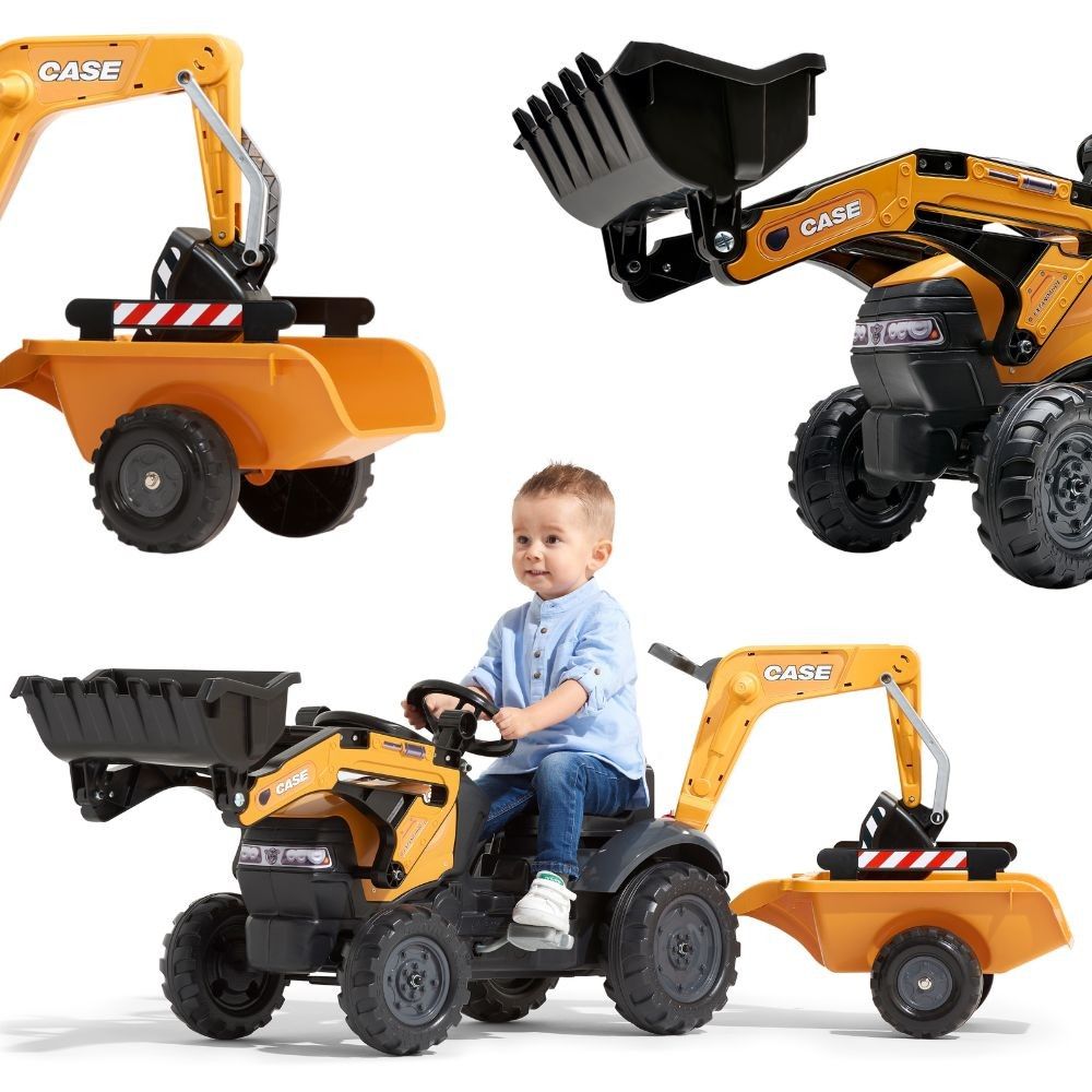 FALK CASE Pedal Tractor with Excavator Bucket and Trailer 2-5 years