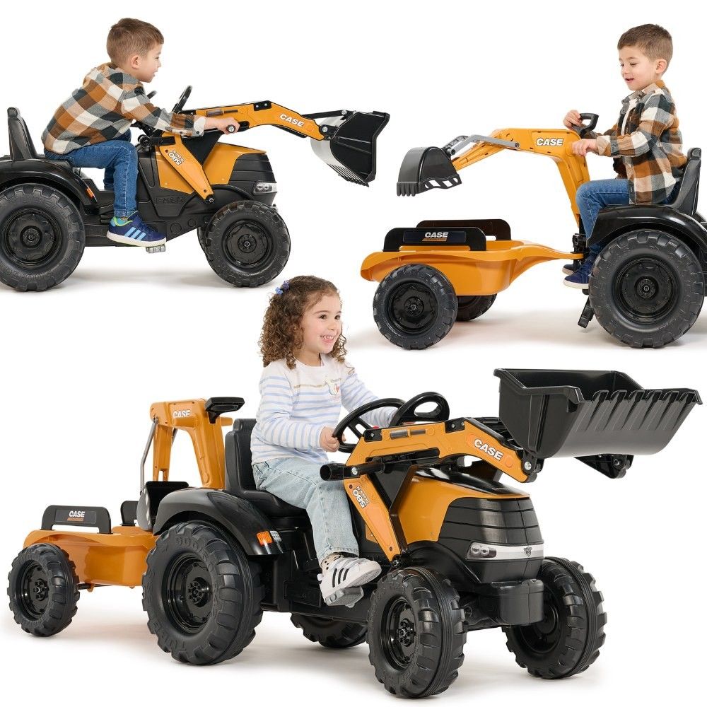 FALK Case CE Pedal Tractor with Backhoe Loader and Trailer 3-7 years