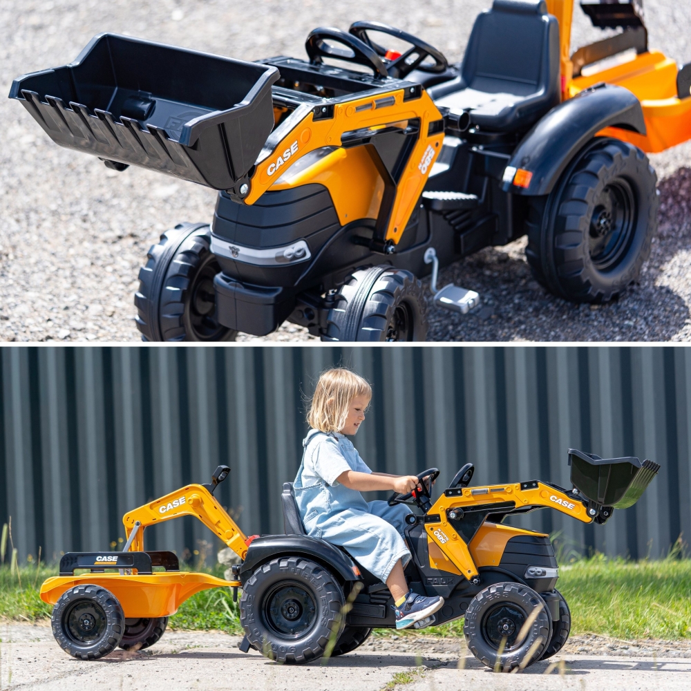 FALK Case CE Pedal Tractor with Backhoe Loader and Trailer 3-7 years
