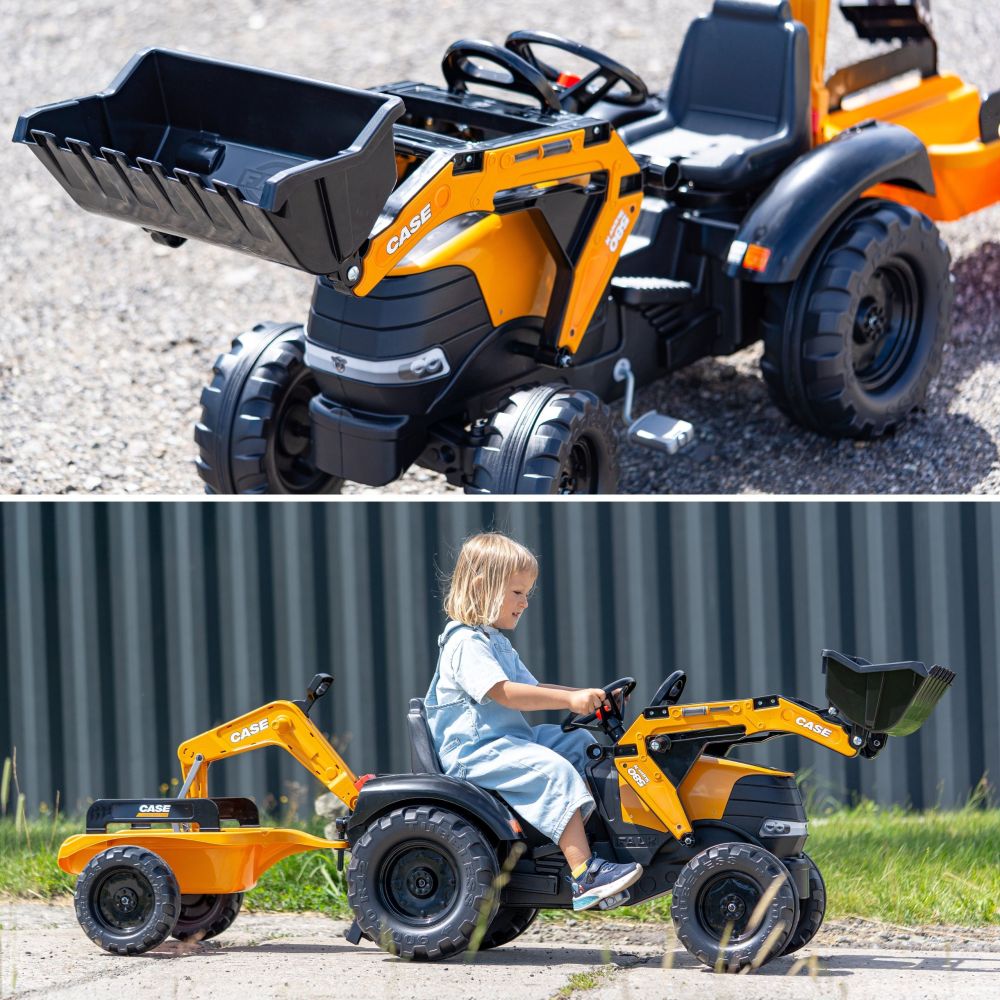 FALK Case CE Pedal Tractor with Backhoe Loader and Trailer 3-7 years