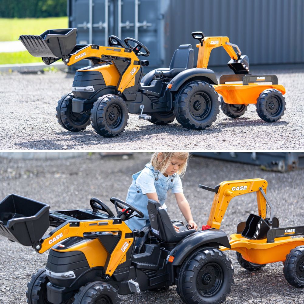 FALK Case CE Pedal Tractor with Backhoe Loader and Trailer 3-7 years