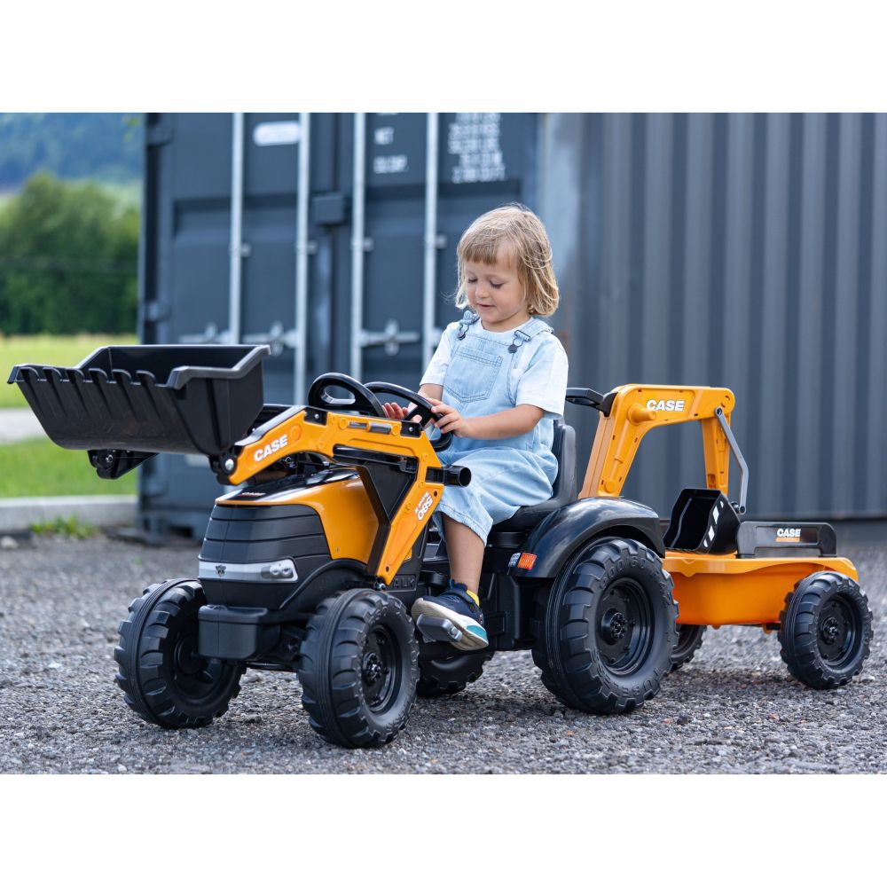 FALK Case CE Pedal Tractor with Backhoe Loader and Trailer 3-7 years