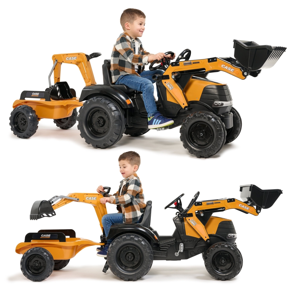 FALK Case CE Pedal Tractor with Backhoe Loader and Trailer 3-7 years