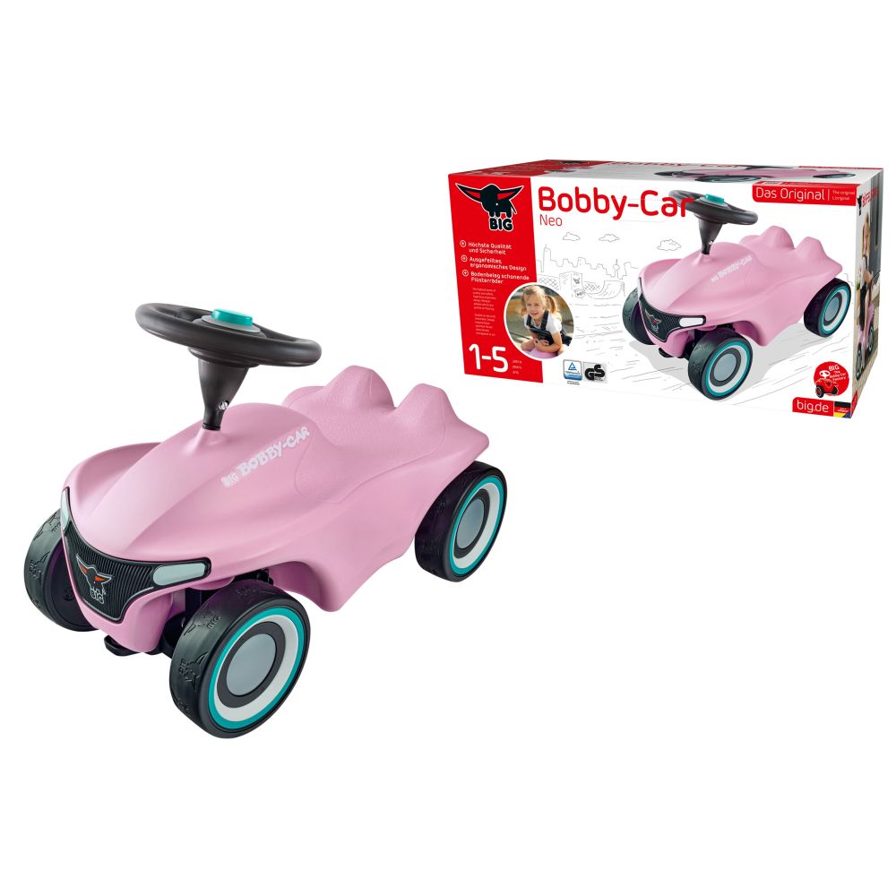 Paspiriama mašinėlė BIG Bobby Car Neo, rožinė-Judėjimui, Paspiriamosios mašinėlės ir jų priedai, Paspiriamos mašinėlės-e-vaikas