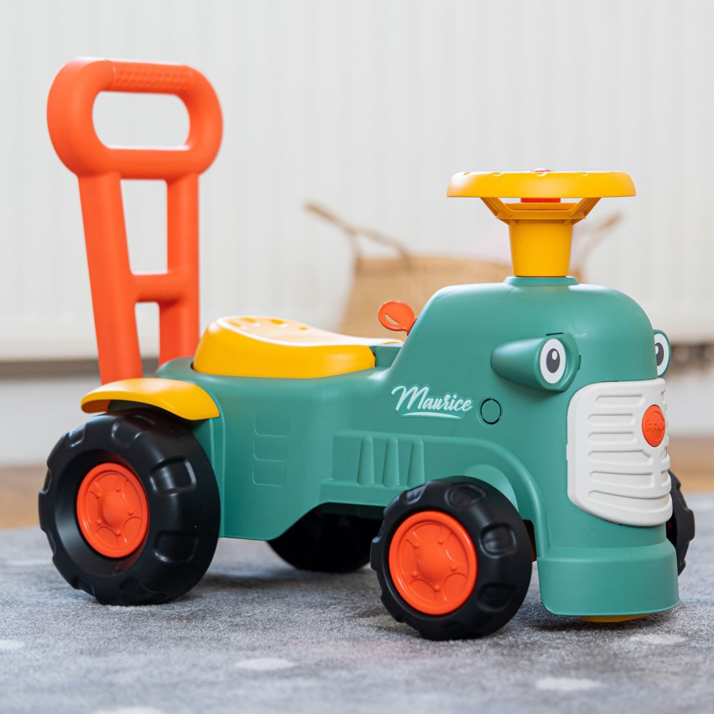Paspiriamas traktorius - stumdukas FALK Maurice Ride-on Pushback nuo 1 metų Green-Judėjimui, Paspiriamosios mašinėlės ir jų prie
