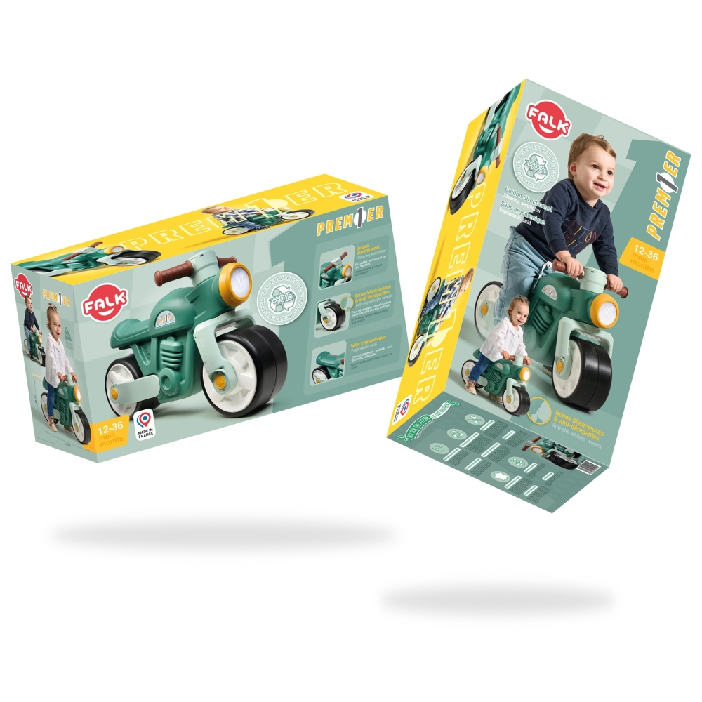 FALK Running Rider Quiet Wheels Motor Prem1er Retro Green 12+-Judėjimui, Balansiniai dviratukai-e-vaikas