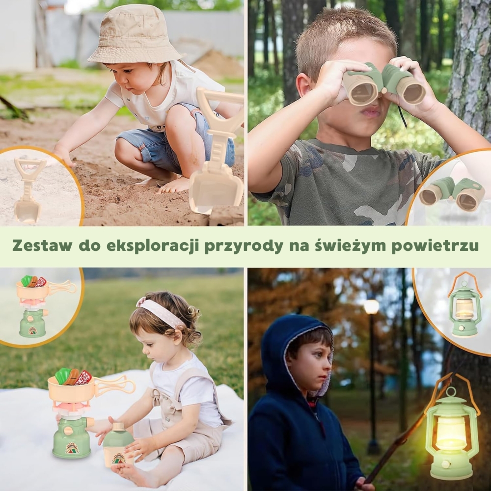 Mažųjų tyrinėtojų rinkinys WOOPIE Discovery XXL dydžio palapinė stovyklavimui, 15 el.