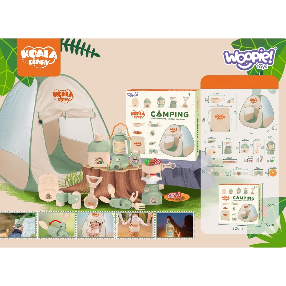 Mažųjų tyrinėtojų rinkinys WOOPIE Discovery XXL dydžio palapinė stovyklavimui, 15 el.