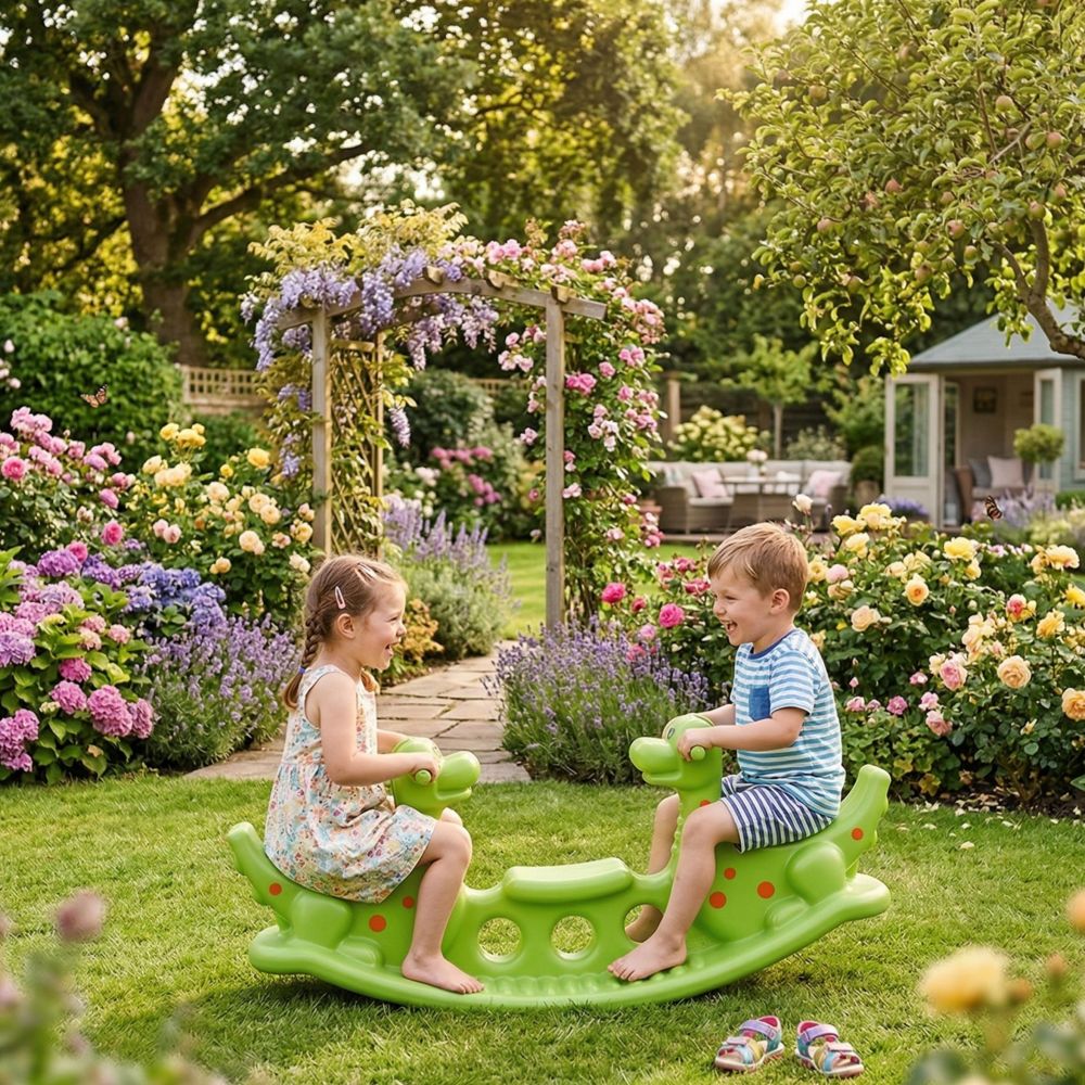 Sūpynės keliems vaikams WOOPIE Dino, šviesiai žalios-Žaislai, Lauko žaislai, Sūpynės-e-vaikas
