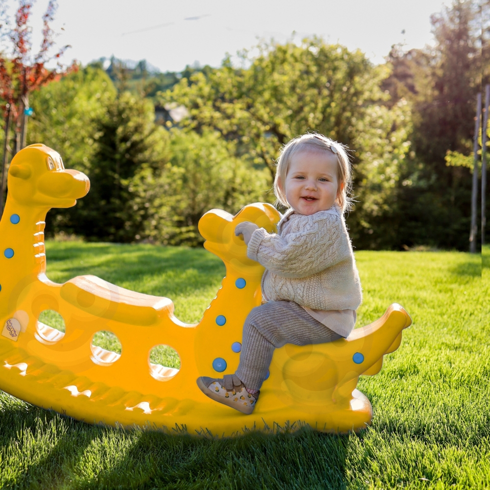 Sūpynės keliems vaikams WOOPIE Dino, geltona-Žaislai, Lauko žaislai, Sūpynės-e-vaikas