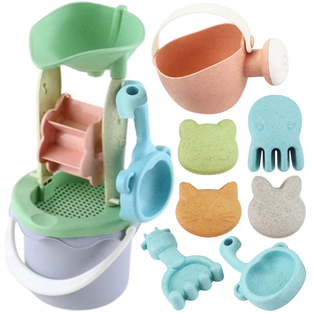 WOOPIE GREEN Smėlio kibirėlių rinkinys su rite 9 el. BIOLOGIŠKAI SKAIDI ORGANINĖ MEDŽIAGA