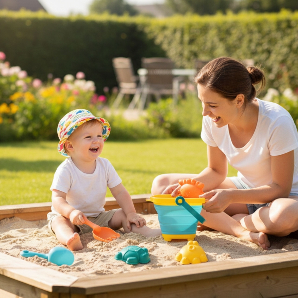 WOOPIE BABY sulankstomų kibirų rinkinys su griebtuvu ir kastuvu Mėlyna