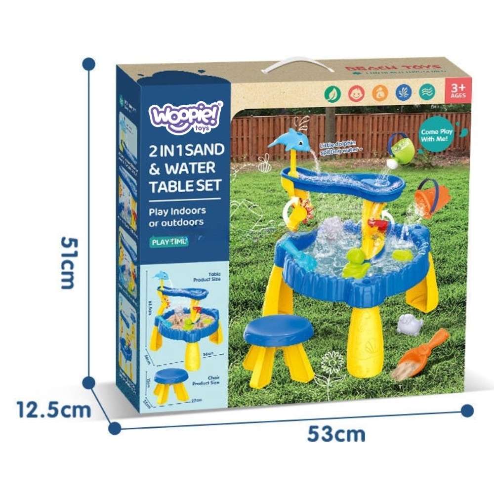 Vandens stalas WOOPIE XL su kėde 2in1 Smėlio dėžė Delfinas 12el.