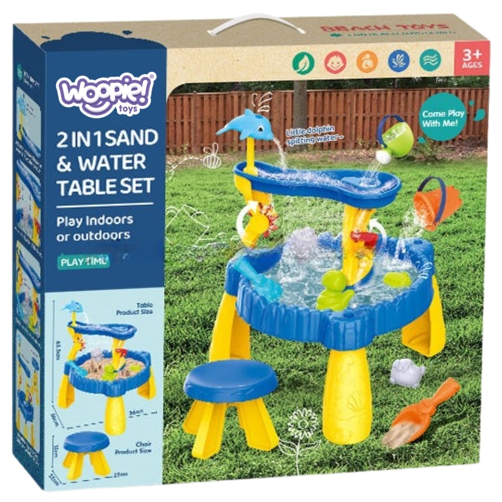 Vandens stalas WOOPIE XL su kėde 2in1 Smėlio dėžė Delfinas 12el.