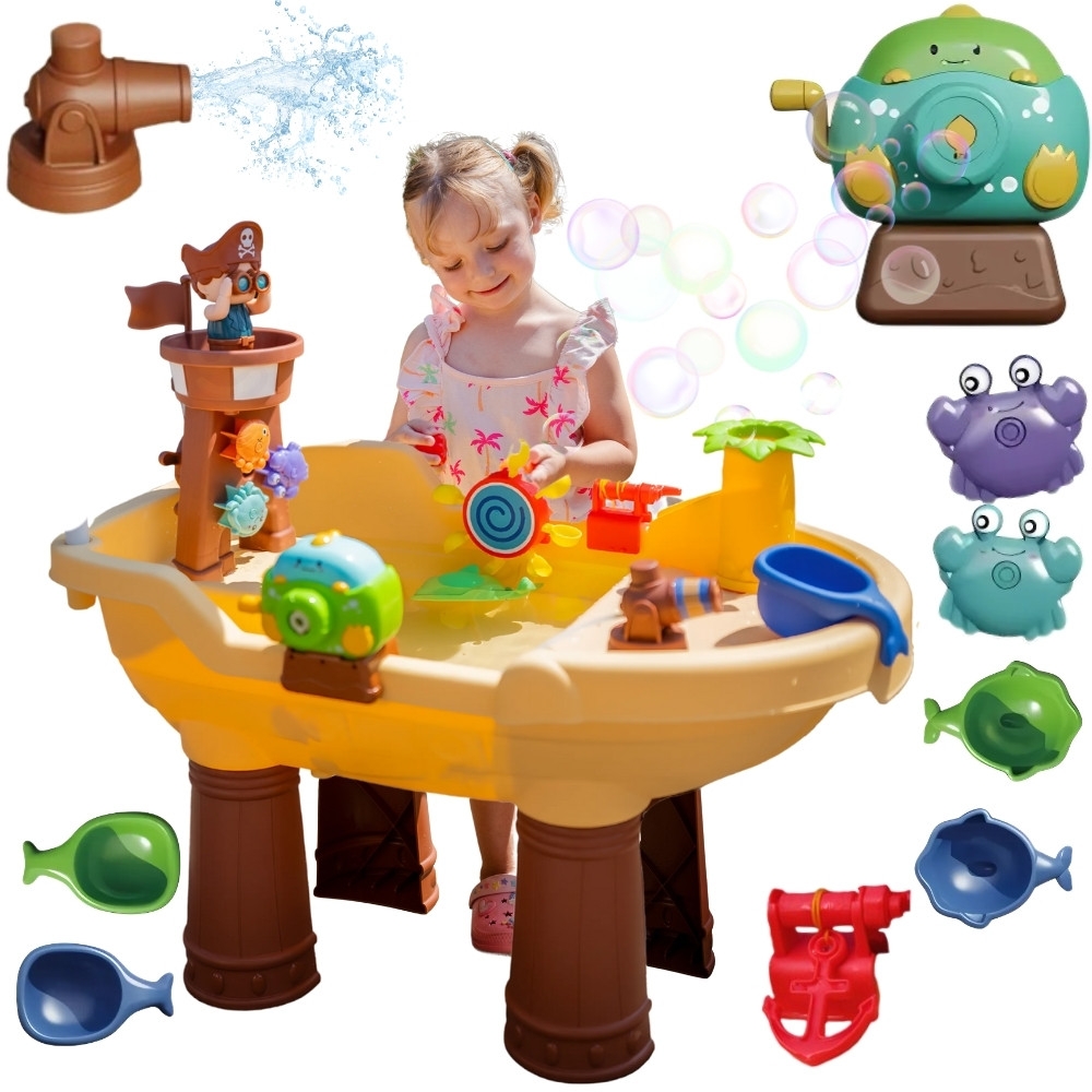 Vandens stalas WOOPIE 2in1 Smėlio dėžė Piratų laivas XL su muilo burbulų mašina