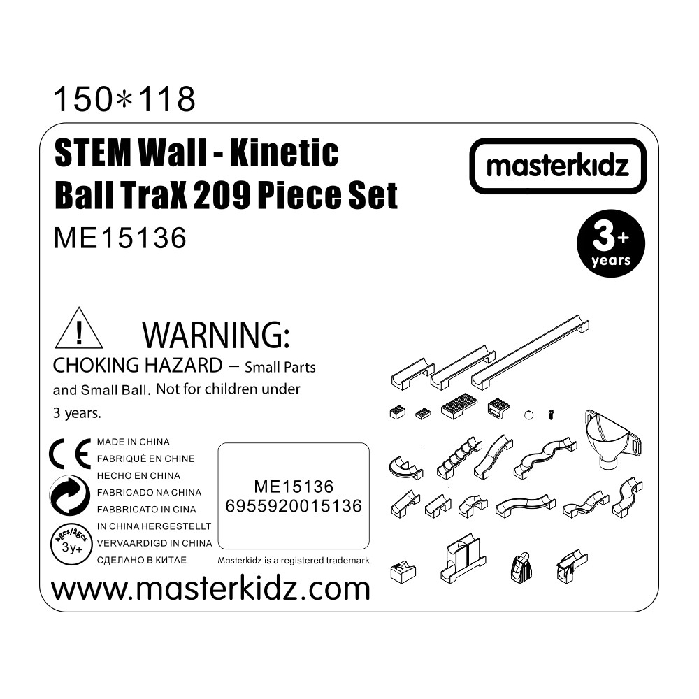 Kamuoliukų bėgimo trasos konstruktoriaus rinkinys MASTERKIDZ STEM lentai 209 el.