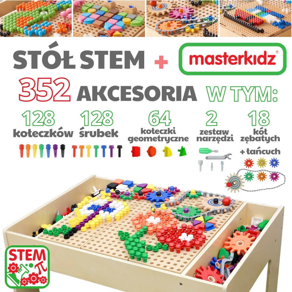 MASTERKIDZ medinis mokomasis stalas + STEM SIENOS PRIEDAI
