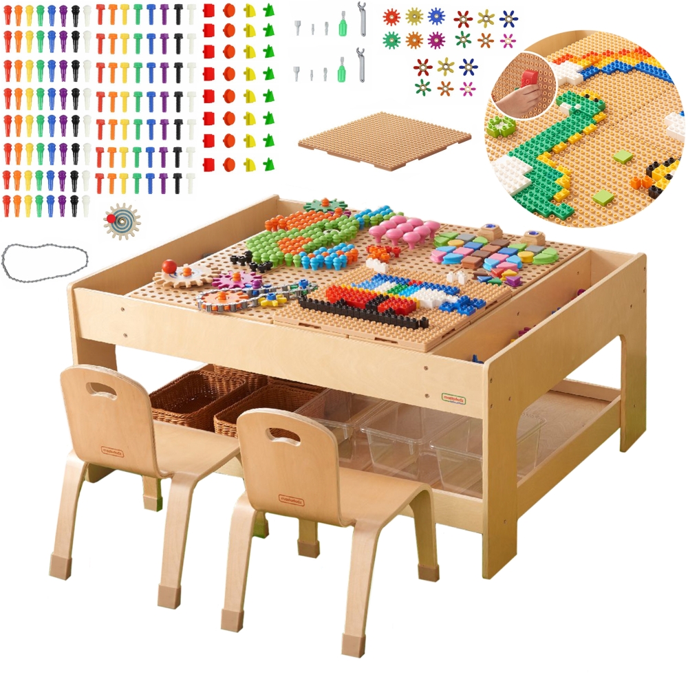 Medinis mokomasis stalas MASTERKIDZ + STEM SIENOS PRIEDAI + 135 plytos