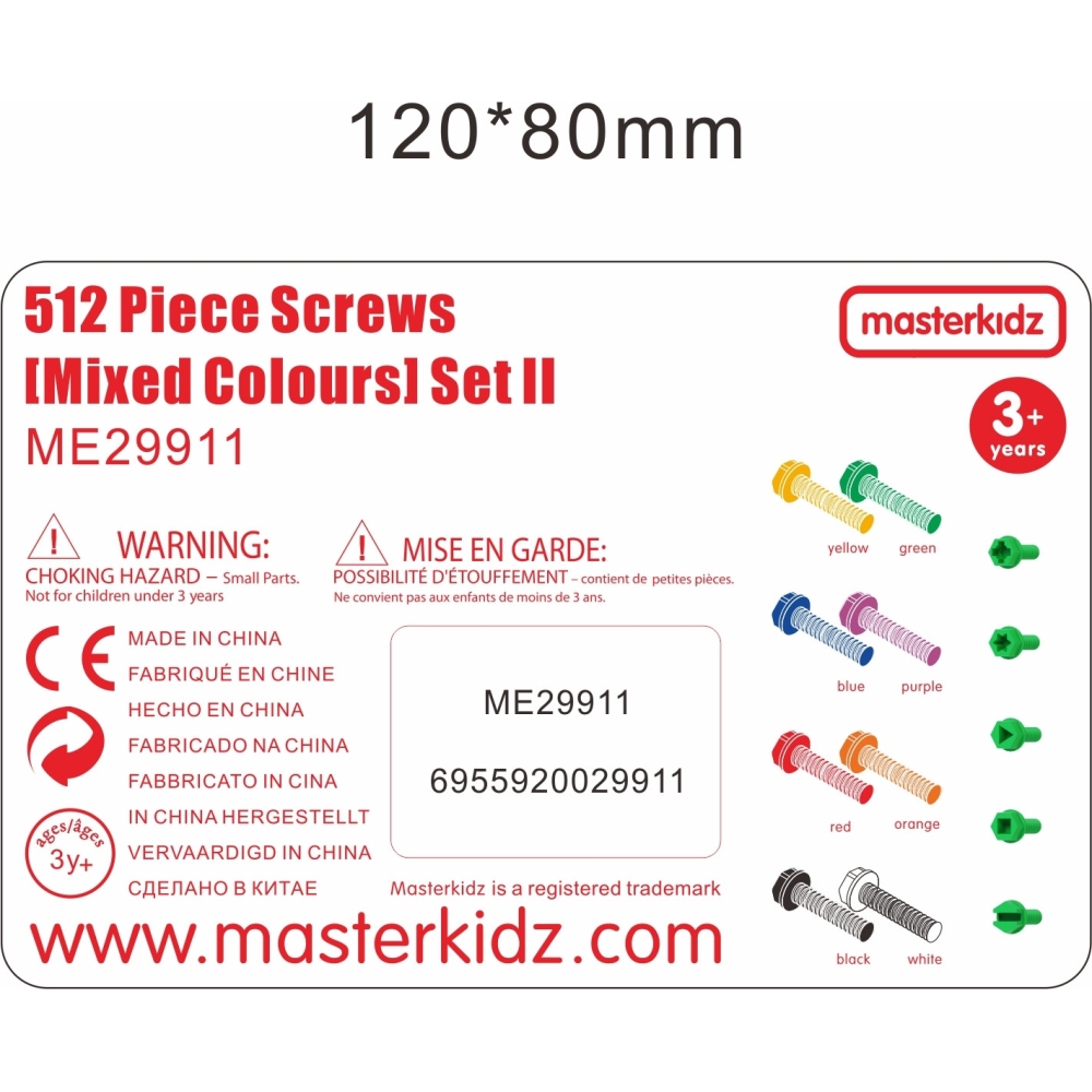 MASTERKIDZ spalvingi varžtai 5 formos STEM Creative Board 512 vnt