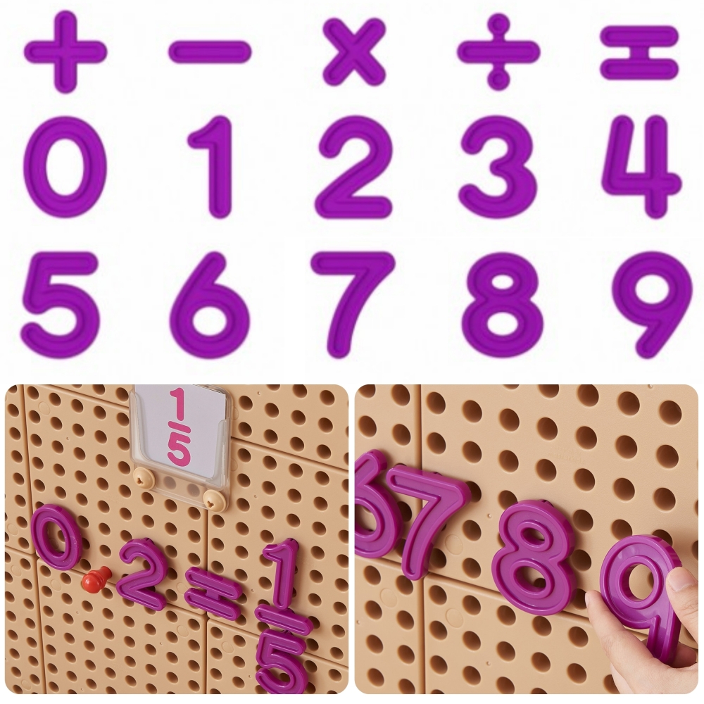 Skaičių ir ženklų rinkinys STEM sieninėms plokštėms MASTERKIDZ, skirtas mokytis skaičiavimo ir matematikos 82 el.
