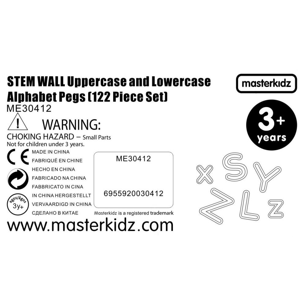 Abėcėlės raidžių rinkinys MASTERKIDZ (didelės ir mažos), skirtas STEM sieninėms plokštėms 122 el.