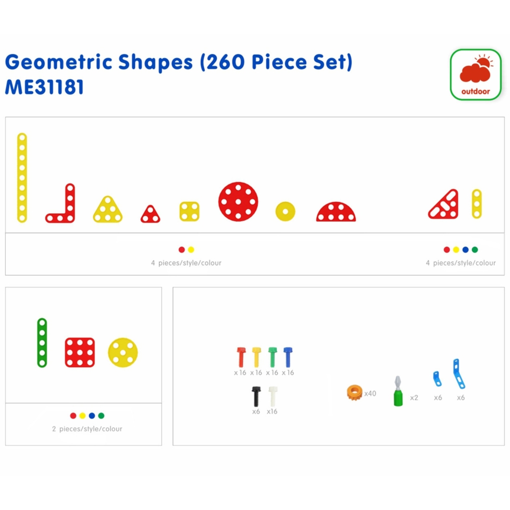Geometrinių formų blokų rinkinys STEM sieninėms plokštėms MASTERKIDZ 260 el.