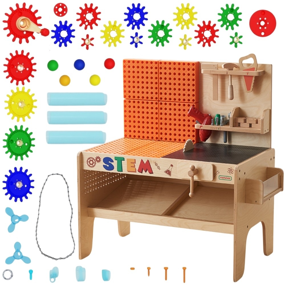 Medinės XXL Montessori STEM dirbtuvės su įrankiais ir priedais MASTERKIDZ-Žaislai, Lavinamieji žaislai, Veiklos centrai-e-vaikas
