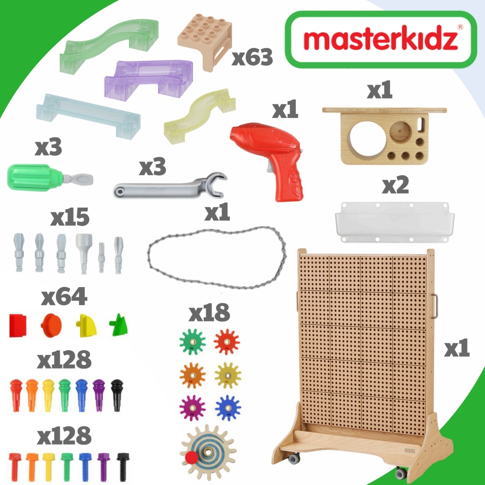 Edukacinė STEM kūrybinio mokymosi lenta MASTERKIDZ Atskiros konstrukcijos 166x125 cm + priedų rinkinys-Žaislai, Lavinamieji žais