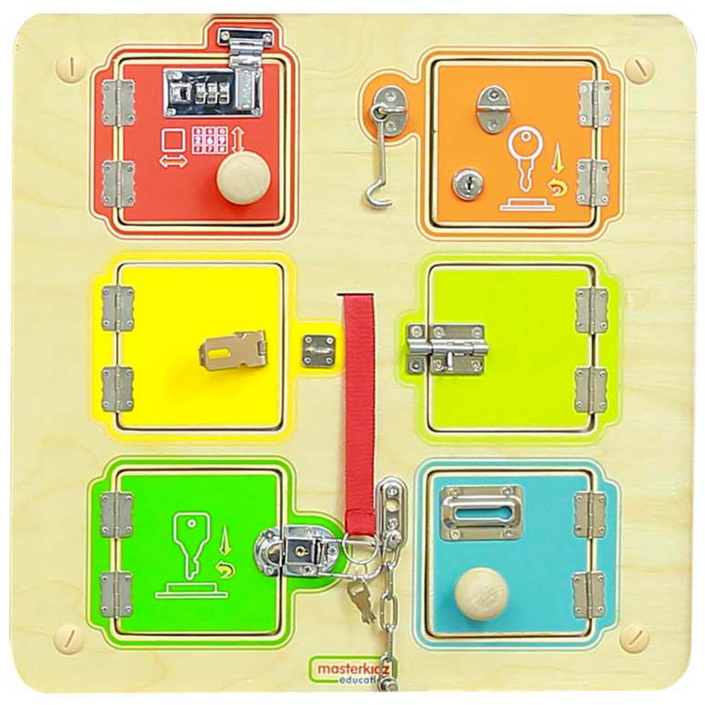Sieninė edukacinė lenta MASTERKIDZ Mokymasis atidaryti ir uždaryti užraktus-Žaislai, Lavinamieji žaislai, Veiklos centrai-e-vaik