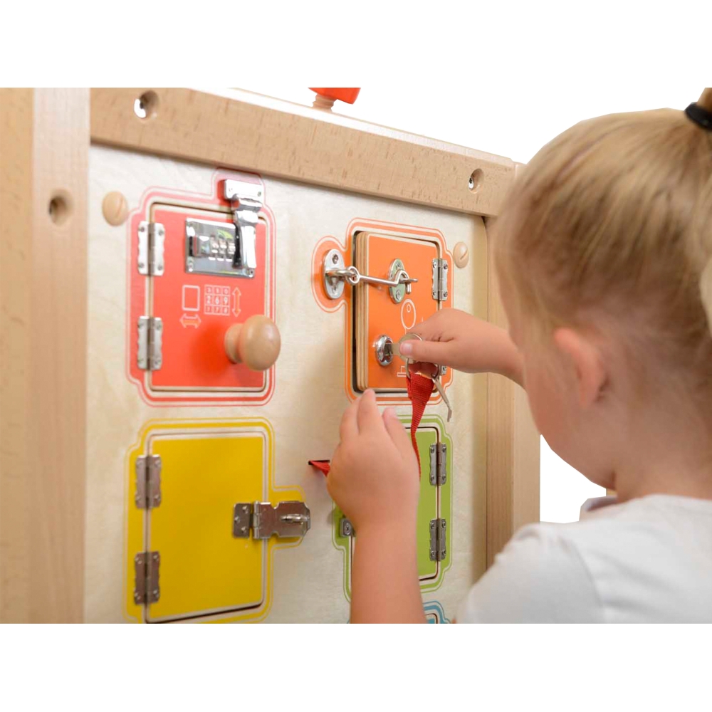 Sieninė edukacinė lenta MASTERKIDZ Mokymasis atidaryti ir uždaryti užraktus-Žaislai, Lavinamieji žaislai, Veiklos centrai-e-vaik
