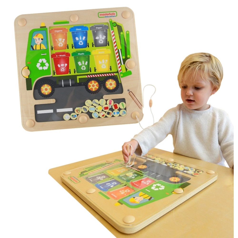 Atliekų rūšiavimo magnetinė lenta MASTERKIDZ Montessori perdirbimo sunkvežimis-Žaislai, Lavinamieji žaislai, Veiklos centrai-e-v