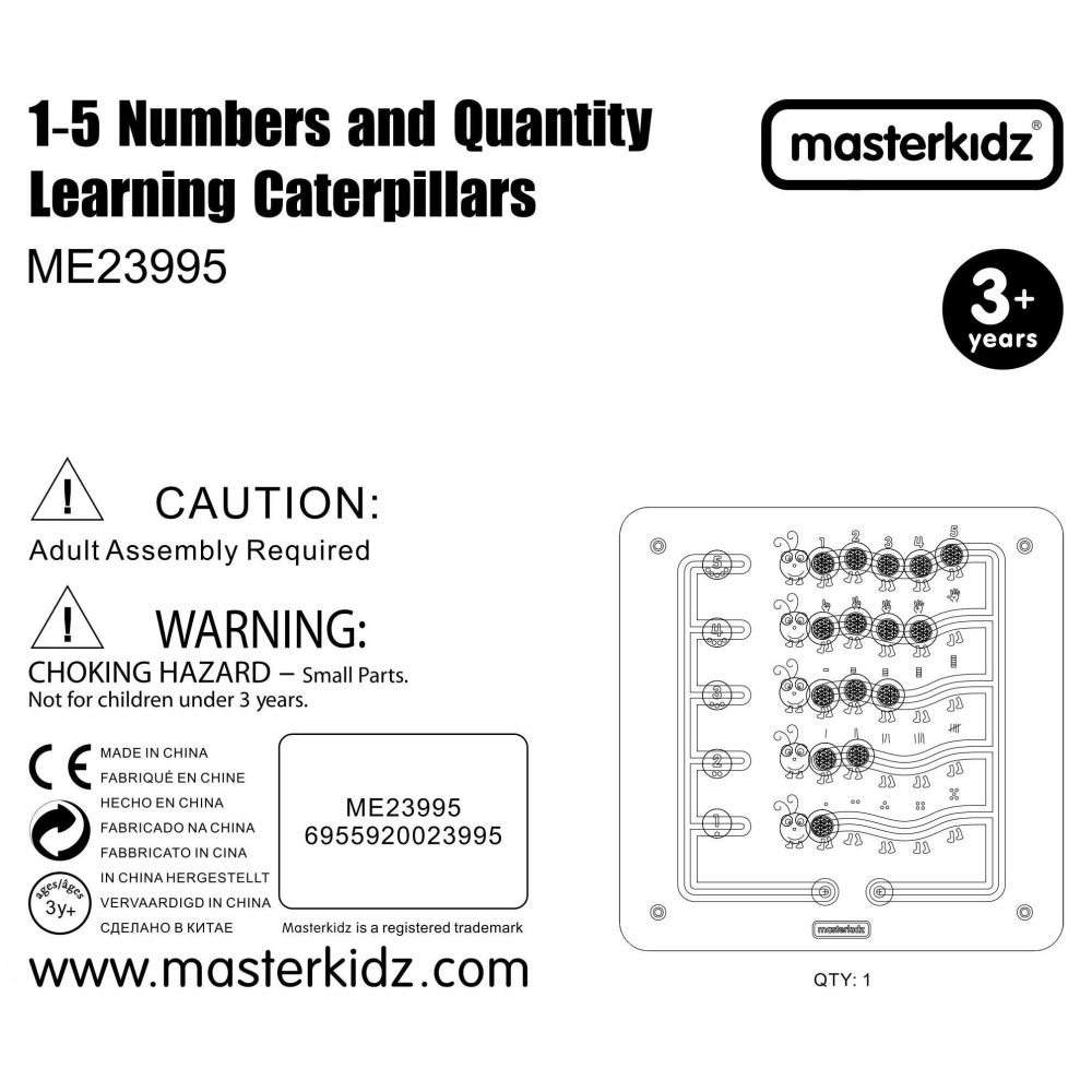 Mokomoji sieninė lenta MASTERKIDZ Spalvoti vikšrai mokosi skaičių ir kiekybės Montessori