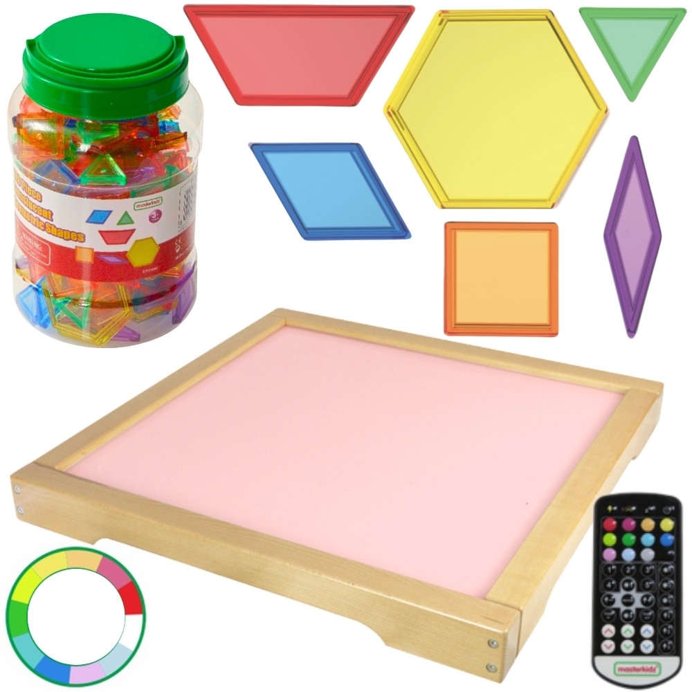 LED šviesos skydelis MASTERKIDZ keičiantis spalvas nuotolinio valdymo pulteliu + Montessori mozaikos kaladėlės 140 el.