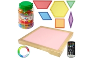 LED šviesos skydelis MASTERKIDZ keičiantis spalvas nuotolinio valdymo pulteliu + Montessori mozaikos kaladėlės 140 el.