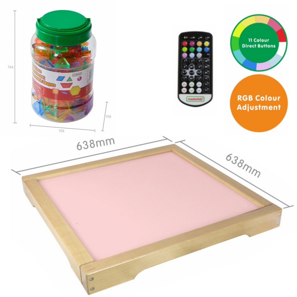 LED šviesos skydelis MASTERKIDZ keičiantis spalvas nuotolinio valdymo pulteliu + Montessori mozaikos kaladėlės 140 el.
