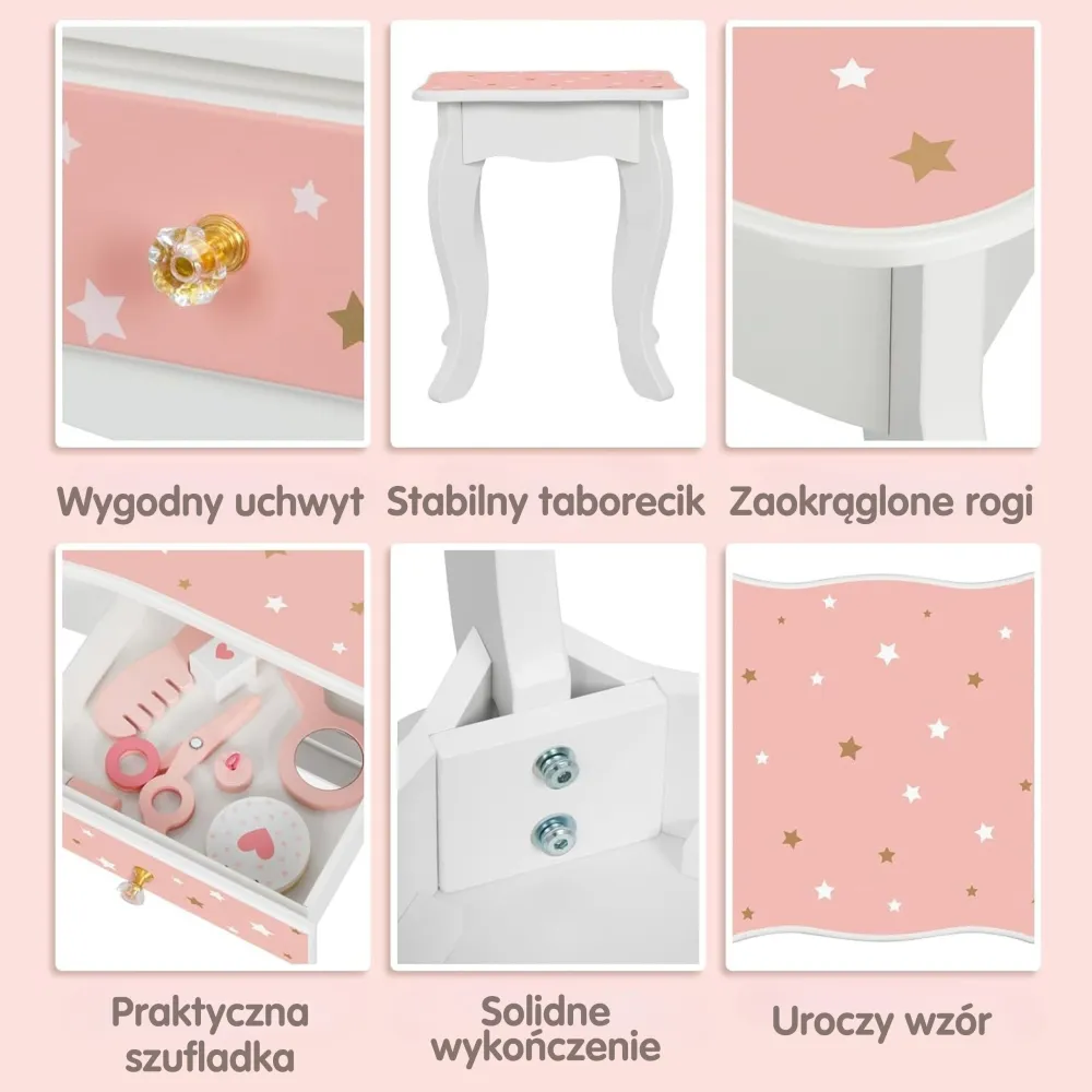 Medinis kosmetinis staliukas WOOPIE GREEN su veidrodžiu ir priedais-Žaislai, Profesijos, buities žaislai, Grožio žaislai-e-vaika