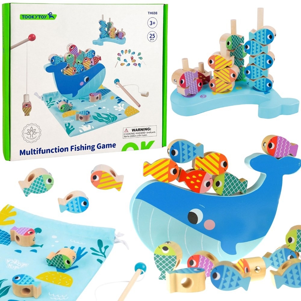 Medinis daugiafunkcinis žaidimas TOOKY TOY banginis ir žuvis 4-in-1