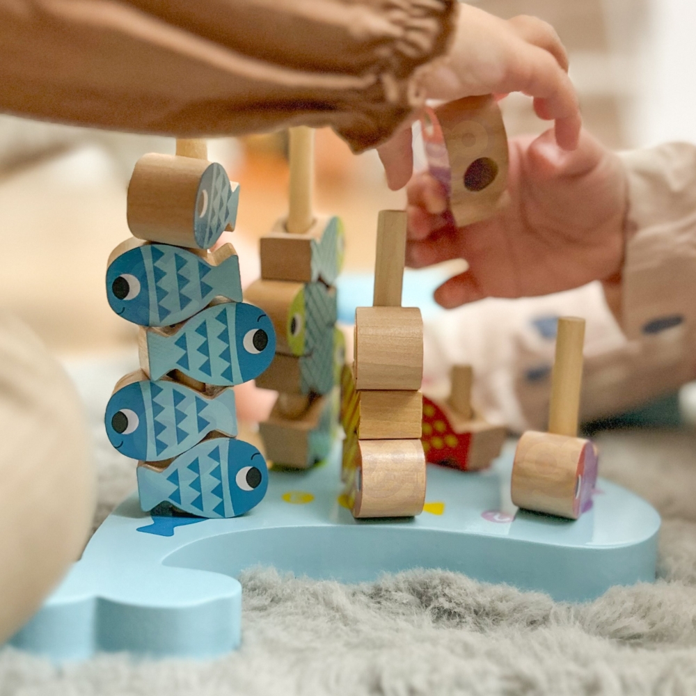 TOOKY TOY Drewniana Gra Wieloryb i Rybki Wielofunkcyjna 4 w 1
