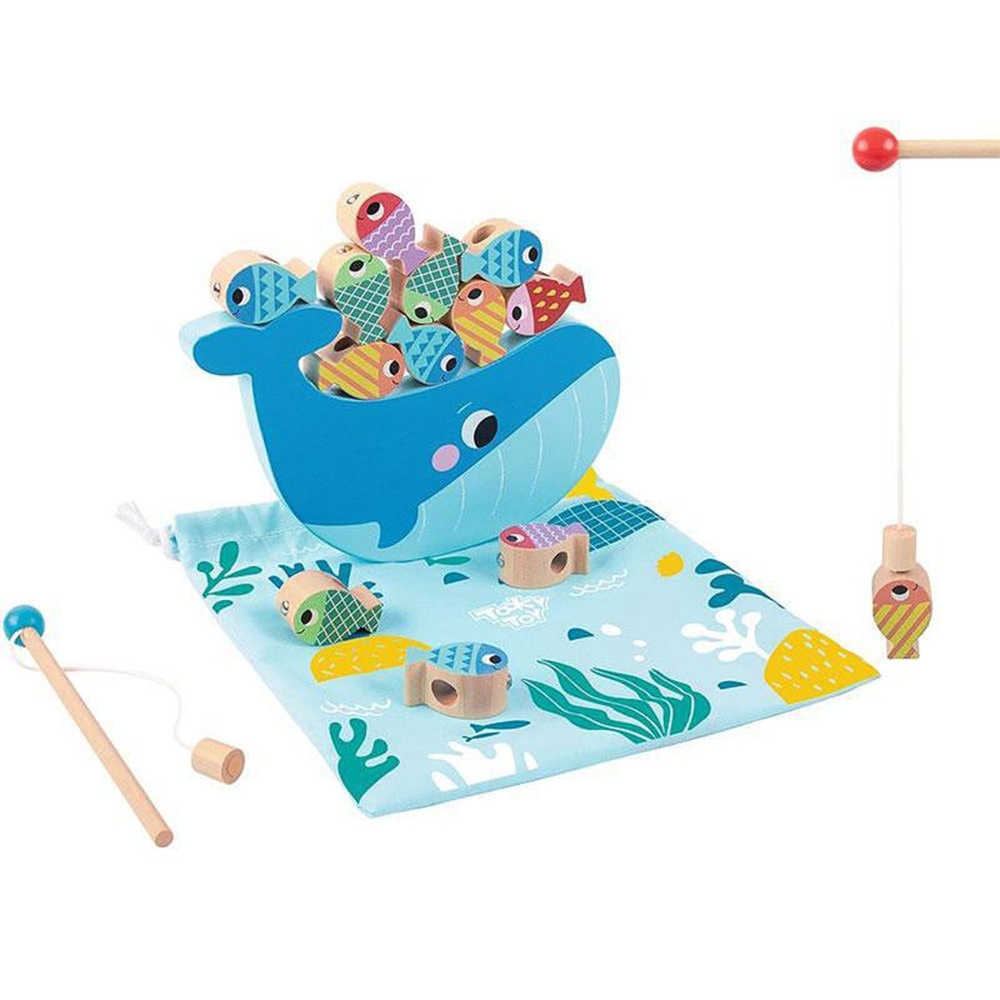 Medinis daugiafunkcinis žaidimas TOOKY TOY banginis ir žuvis 4-in-1