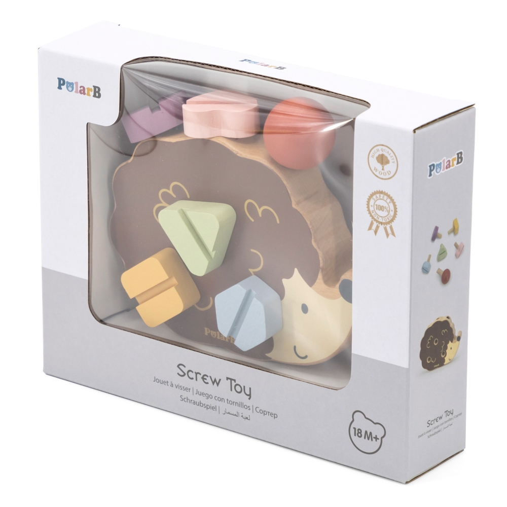 VIGA PolarB Wooden Construction Toy Hedgehog with Montessori Screws