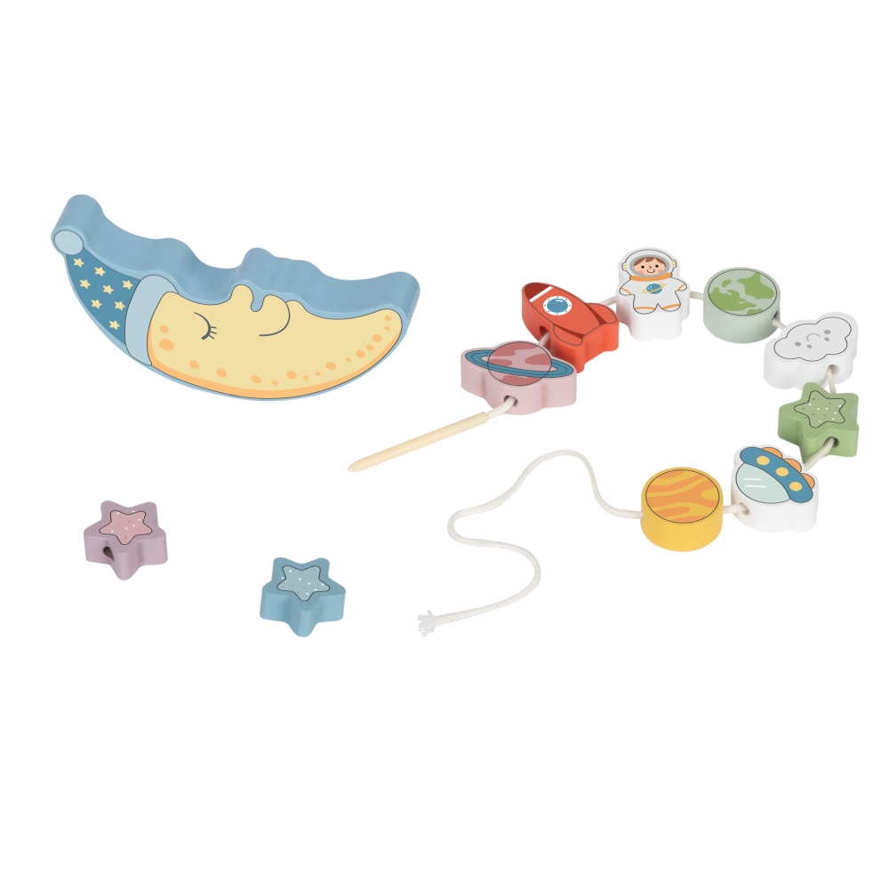 TOOKY TOY Kosminis miegantis mėnulis Balansuojanti dėlionė Montessori kosmosas Medinis sriegiklis