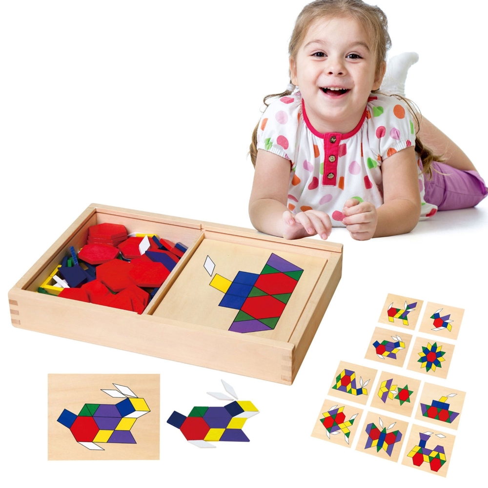 Medinė geometrinė mozaikinė dėlionė VIGA Montessori, 148 dalys-Žaislai, Dėlionės, Dėlionės patiems mažiausiems-e-vaikas