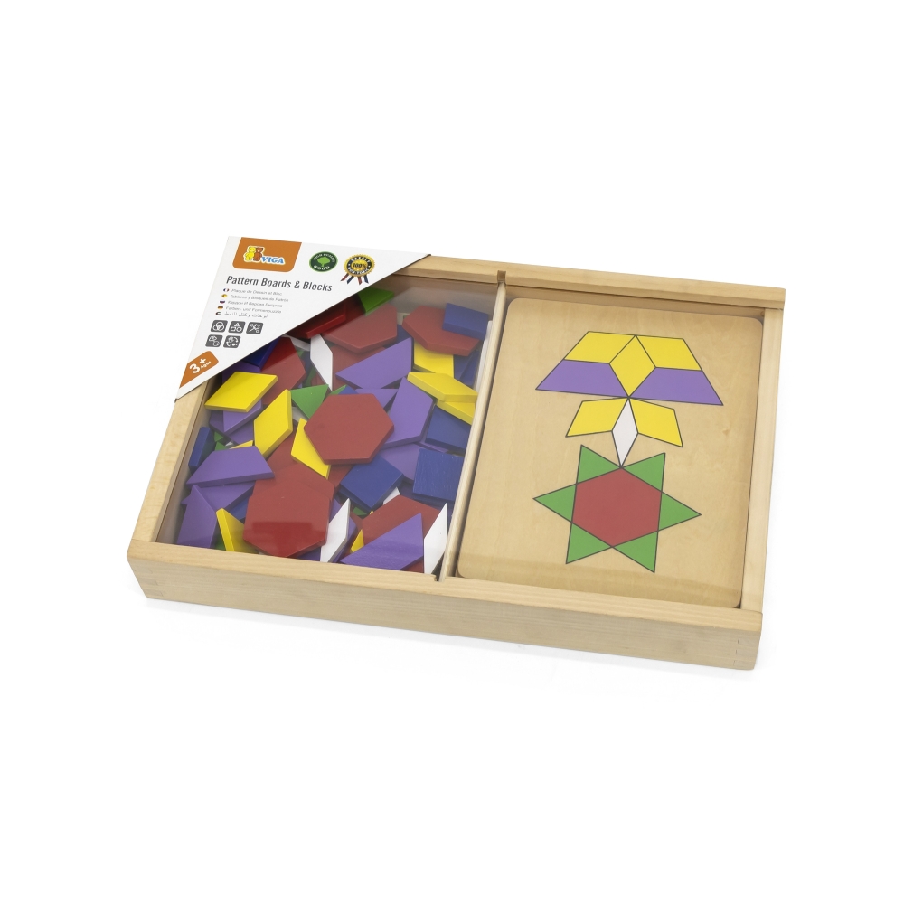 Medinė geometrinė mozaikinė dėlionė VIGA Montessori, 148 dalys-Žaislai, Dėlionės, Dėlionės patiems mažiausiems-e-vaikas