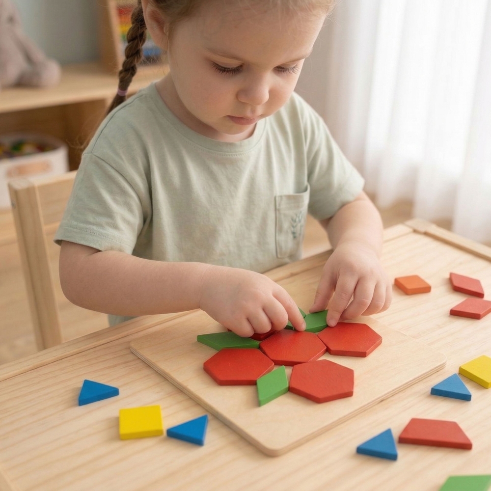 Medinė geometrinė mozaikinė dėlionė VIGA Montessori, 148 dalys-Žaislai, Dėlionės, Dėlionės patiems mažiausiems-e-vaikas