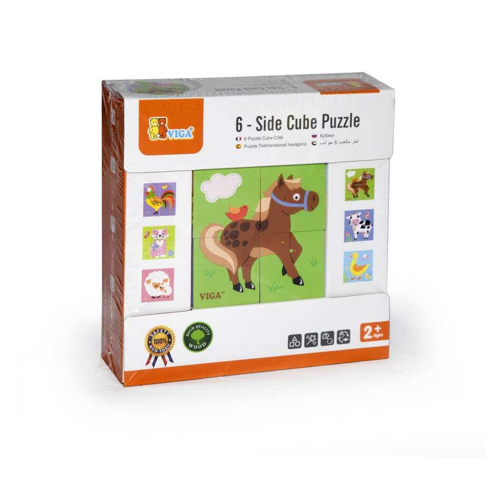 Medinė dėlionė - kaladėlės VIGA Farm 4 blokai-Žaislai, Dėlionės, Dėlionės patiems mažiausiems-e-vaikas