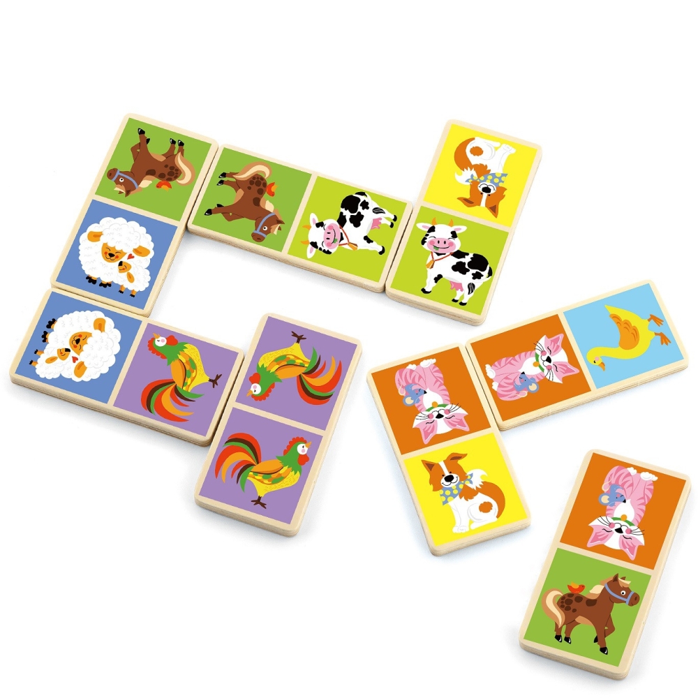 VIGA Educational Wooden Domino Blocks Farm Game 28 Pieces Montessori 