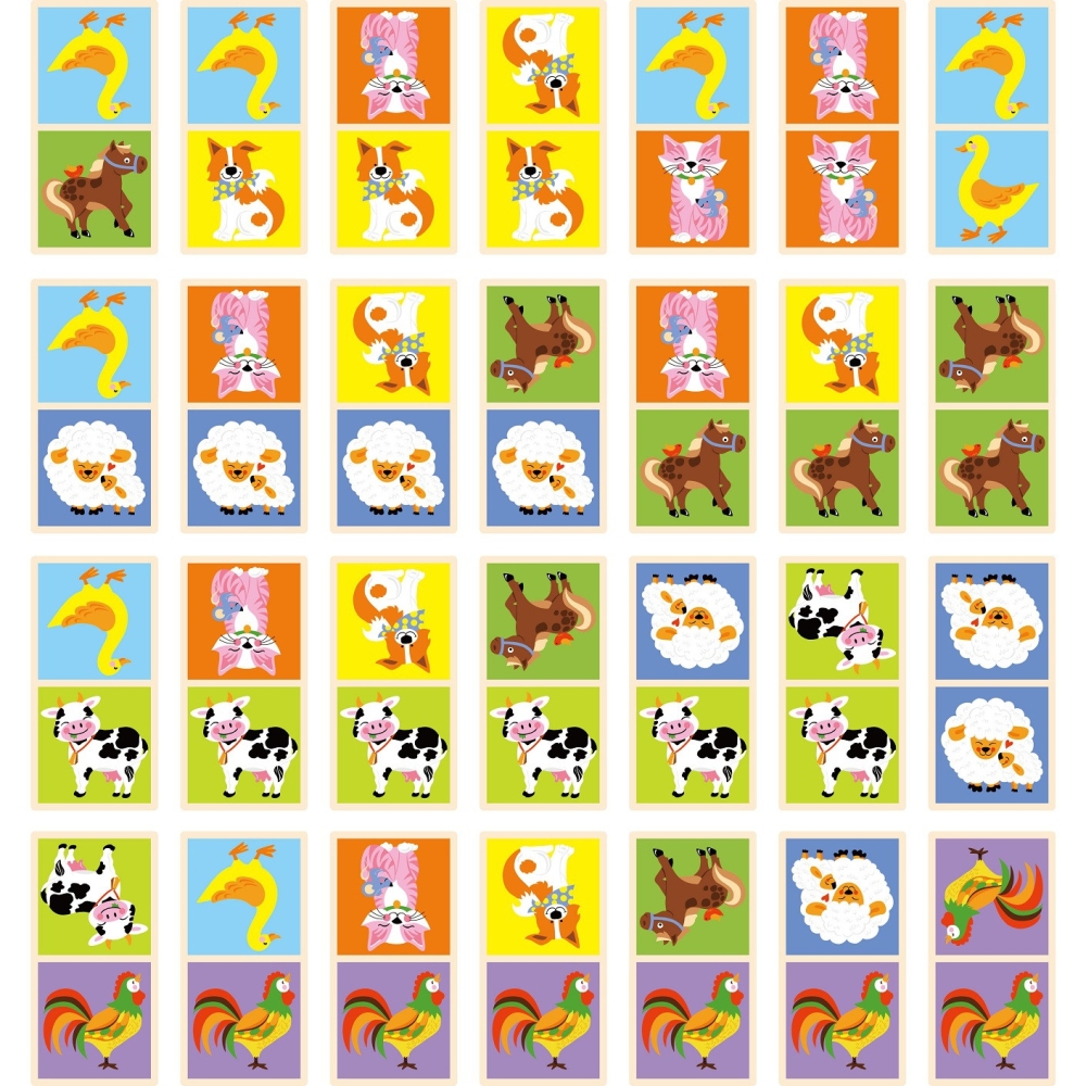 VIGA Educational Wooden Domino Blocks Farm Game 28 Pieces Montessori 